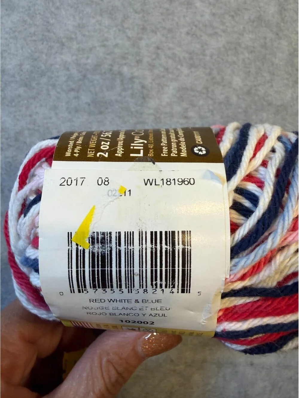 Lily Sugar 'n Cream 100% Cotton Yarn Red White Blue New